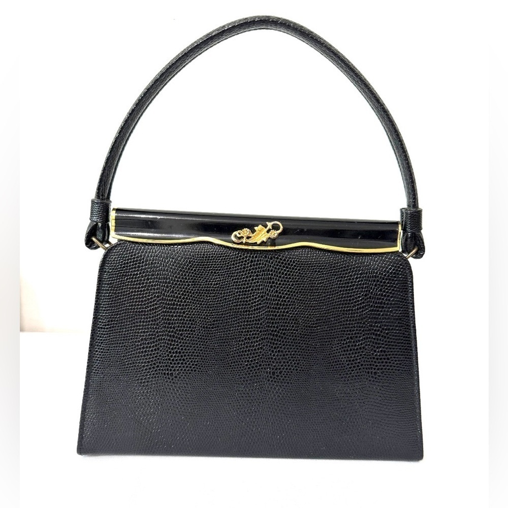 Vintage black 50s after five lizard embossed bag